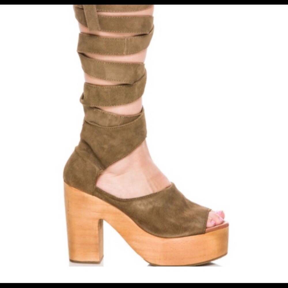 Free People chunky wooden platform heels